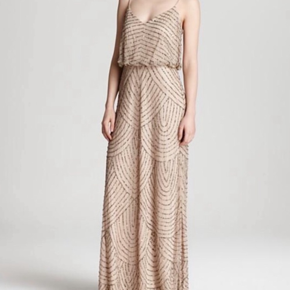Adrianna Papell Art Deco Blouson Beaded Gown